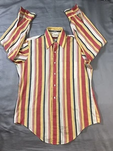 Vintage Arrow Kent Collection Dress Shirt Yellow Red Striped Sanforized - Picture 1 of 13