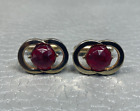 Vintage Double "O" Red Stone Yellow Gold Plated Cuff Links
