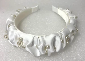 SWEETV Perlen & Satin Hochzeit Stirnband Braut Kopfschmuck Diadem ~ weiß, 6 Zoll - Bild 1 von 10