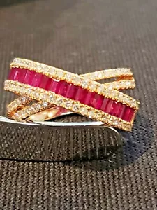 Beautiful 1.06kt Diamonds and Rubys 14kt Ring in a Crisscross Design - Picture 1 of 5