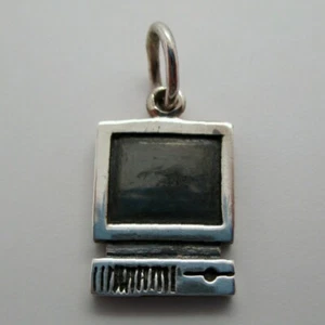 Vintage COMPUTER Charm for Bracelet STERLING SILVER Retro Tech MS DOS Pendant - Picture 1 of 2