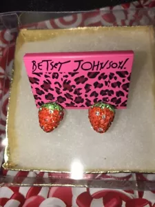 Betsey Johnson STRAWBERRY Earrings GOLD Crystals Adorable - Picture 1 of 12