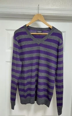 Express Sweater Men's Medium Long Sleeve Modern Fit Merino Wool Striped Casual - Image 1 of 4