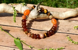 Carnelian Bracelet Natural Stone with Leopard Jasper Tigers Eye & Red Aventurine - Picture 1 of 9