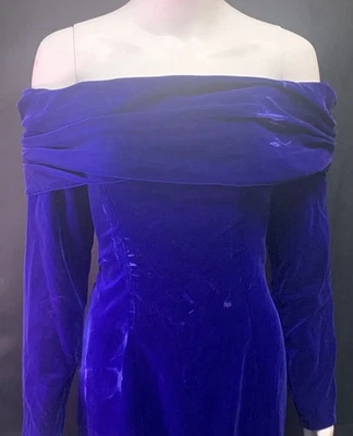 Vestido de cóctel True VTG C. 1970 talla 9-10 azul terciopelo aplastado terciopelo (se adapta a 4-6) Foto 1 de 4