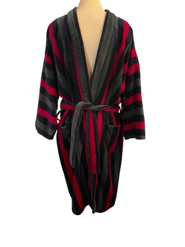 VTG CHRISTIAN DIOR Adult One Size Terry Cloth Robe Red Blue Green Stripes Cotton
