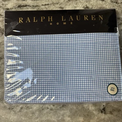 Ralph Lauren Home Wendy Gingham Twin Flat Sheet Blue White Check 100% Cotton NIP - Image 1 of 4