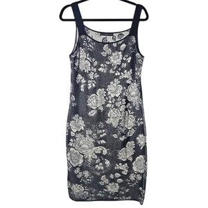 Peruvian Connection Kleid M blau Blumen Pima Baumwolle ärmellos Bleistift Knie - Bild 1 von 8