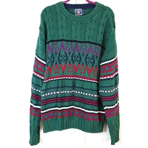 Vintage 90s Green Ralph Lauren Chaps Crewneck Cable Knit Sweater XL WOOL USA - Picture 1 of 9