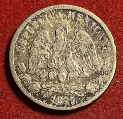 Mexico 50 Centavos 1877 Go S Silver Coin KM#407.4 Guanajuato Mint T7305 - Image 1 of 2