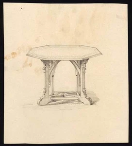 Dessin au crayon d'un meuble table style renaissance - Picture 1 of 1