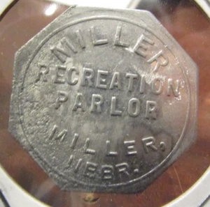 Ficha comercial vintage Miller Recreation Parlor Miller, NE 50c - Nebraska Nebr. - Imagen 1 de 2