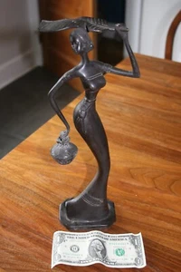 Vintage Mid Century Modern Cast Bronze Woman With Jar Figure - Picture 1 of 6