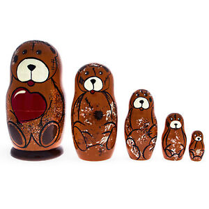 5 Pieces Bear Family  Wooden Nesting Dolls