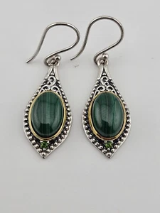 JOYA by Judy Crowell 925 Sterling Silver Malachite Dangle Earrings - Picture 1 of 5