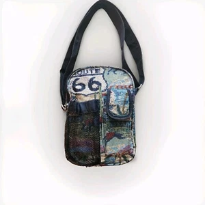 Route 66 Tapestry Handbag Crossbody Purse 2 Dividers Canvas Road Map  - Picture 1 of 24