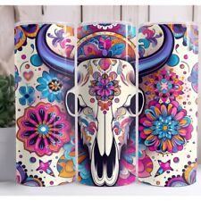 Bull Skull Floral 20oz Skinny Tumbler Custom Insulated Drinkware