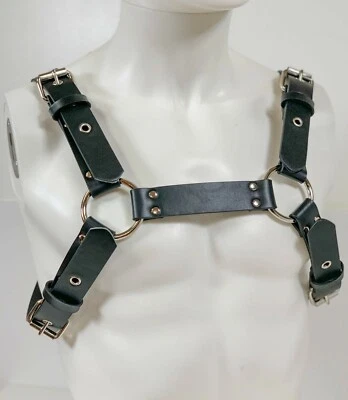Black Cowhide Leather Bulldog Chest Harness 4 Buckle One Size Leather Pride - Image 1 of 4