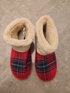 M&S Collection Checked Faux Fur Cuff Slipper Boots UK Size 7 EU 40.5 - Picture 1 of 8