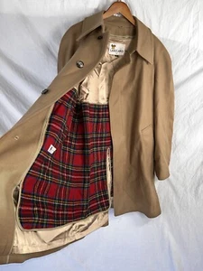 Vintage Lakeland Wool Trench Coat Men 42 Long Beige Removable Plaid Wool Liner - Picture 1 of 24