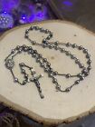 Art Deco All Sterling Silver Bead Rosary Vintage Religious 1930s 16"