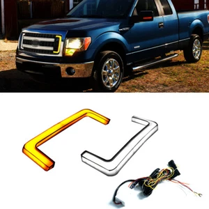 For 2009-14 Ford F-150 Smoked Switchback LED White DRL Amber Turn Signal Lights - Picture 1 of 12