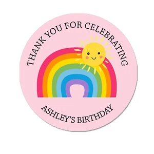 Personalised Rainbow Birthday Stickers Party Thank You Sweet Cone Bag Class Gift - Picture 1 of 12