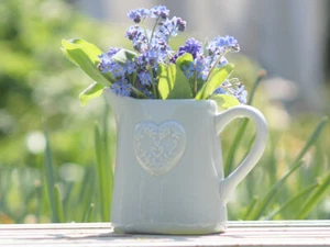 GRAUER HERZ MILCHKRUG VASE BLUME KERAMIK HOCHZEIT VINTAGE HAUSDEKORATION WEIHNACHTEN - Bild 1 von 9