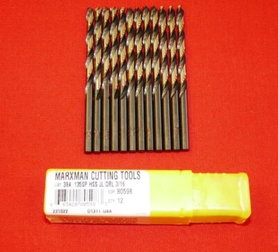 3/16" Jobber Drill Bit Bits Black & Gold LOT OF 12 Morse Marxman MX1080598 USA - Imagem 1 de 4