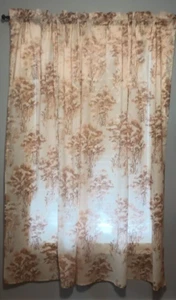 Vintage 70s Cream Curtain w/ BROWN PASTORAL TREES Semi-Sheer 78x88 FADING - Picture 1 of 18