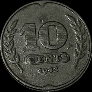 1943 Netherlands Dutch 10 Cent Zinc Coin KM# 173 Lot C4-236 German Occupation - Picture 1 of 9