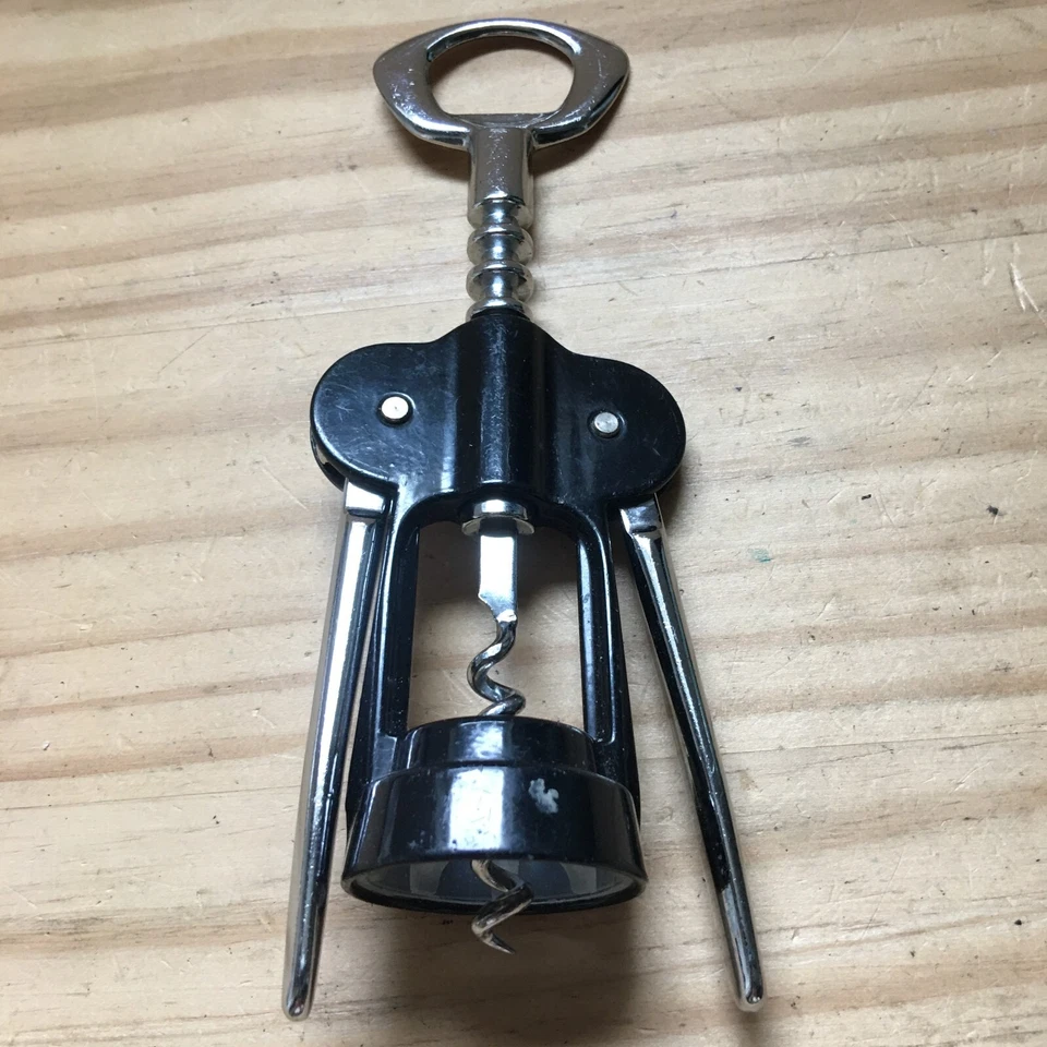 VTG 90s Premium Chromed Wing Corkscrew Wine Bottle Opener Black and Silver 7.5"L - Image 1 of 3