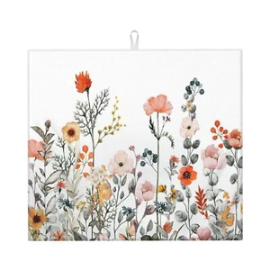Colorful Wildflowers Dish Drying Mat 16"x18" Microfiber Absorbent Fast Dry Ma... - Picture 1 of 7