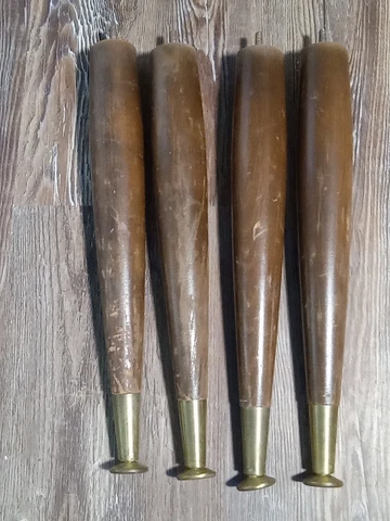 VTG Mid Century Furniture Legs 13” Solid Wood Parts Tapered Solid Brass Swivel Cover