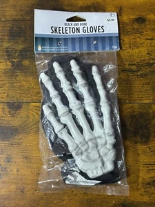 Skeleton Gloves Black & Bone Fancy Dress Up Halloween Child Costume Accessory - Picture 1 of 2