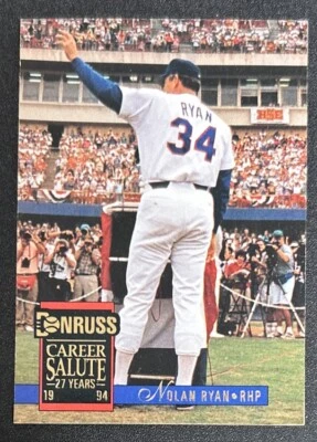 1994 Donruss Nolan Ryan Career Salute 27 Years Baseball Card #1 Rangers HOF GDVG - Image 1 of 2
