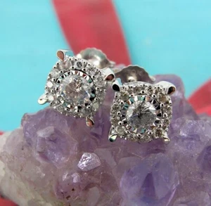 .54 ctw Diamonds Round Cut 14k White Gold Butterfly Backs Halo Stud Earrings - Picture 1 of 6