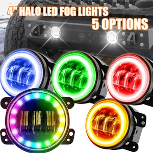 2pcs 4" RGB Amber LED Fog Lights Projector Halo For Jeep Wrangler JK/JL/JT Dodge - Picture 1 of 19