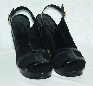 ORIGINALE TORY BURCH SCARPE DONNA PELLE NERA TACCO ALTO PLATEAU TAGLIA 40 US 9,5 - Foto 1 di 12