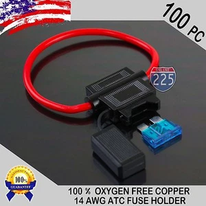 100 Pack 14 Gauge ATC In-Line Blade Fuse Holder 100% OFC Copper Wire + 1A - 40A - Picture 1 of 6