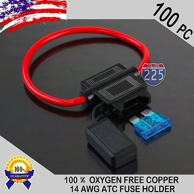 100 Pack 14 Gauge ATC In-Line Blade Fuse Holder 100% OFC Copper Wire + 1A - 40A - Image 1 of 4
