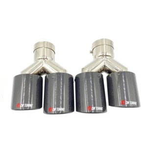 For BMW 2PCS ID:2.5" OD:3.5" Black Exhaust Tip Glossy Carbon Fiber Quad Pipe - Picture 1 of 9