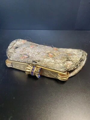 Antiguo bolso de noche de seda persa con marco dorado y piedras azules Foto 1 de 4