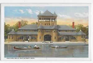 Postal de colección Detroit Michigan Belle Isle Pavilion Canoas WB - Imagen 1 de 4