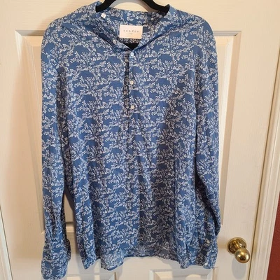 Sandro Paris Men’s Blue Band Collar Long Sleeve 1/4 Button Shirt - Size XL - Image 1 of 4