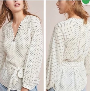 Anthropologie Maeve Größe 6 Lucy gepunktet Taille zum Binden Bluse durchsichtig leicht - Bild 1 von 6