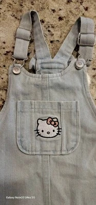 Sanrio Hello Kitty Denim Jumper Skirt 3T One-piece, Bow, Overalls, Light Wash - Image 1 of 4
