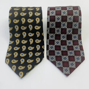 XMI Men’s Designer Silk Neckties lot of 2 Paisley Geometric Black Blue Gold Red - Picture 1 of 10