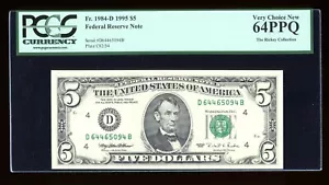 DBR 1995 $5 FRN Cleveland Fr. 1984-D PCGS 64 PPQ Serial D64465094B - Picture 1 of 2