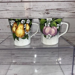 Chodziez Poland Porcelain Tea Coffee Cups Fruit Set of 2 - Picture 1 of 7